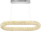 Oval Crystal Chandelier, 31.5'' Chrome Crystal Ring Pendant Light for Kitchen Island Modern Linear Oval Chandeliers for Dining Room Dimmable 3000K-6000K