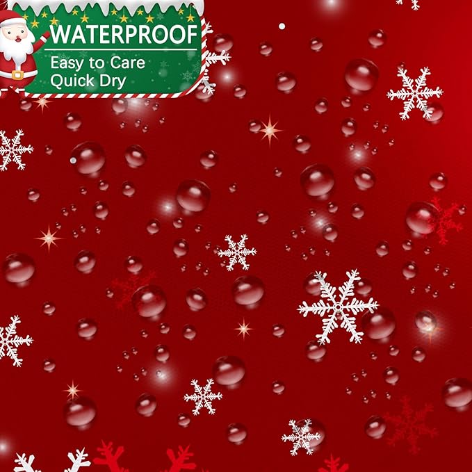 Red Christmas Shower Curtain Set, Merry Christmas Ball Winter Snowflakes Glitter Sparkle Shower Curtain for Bathroom Xmas Holiday Decor, Durable Fabric Machine Washable with Hooks, 72 x 72 Inches