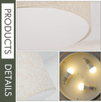 Flush Mount Ceiling Light,16''Modern Close to Ceiling Lamp with Double Linen Fabric Shade,3 Light Semi Flush Mount Ceiling Light Fixture,Farmhouse Drum Light Fixture for Bedroom Living Room