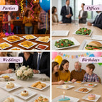 Aya's Cutlery Kingdom 100 Square Plastic Plates - Heavy Duty Disposable Plates - Includes 50 Dinner Plates (10-Inch) and 50 Salad Appetizer Plates (7-Inch) - Elegant White Party Plate for Holidays