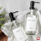 GMISUN Glass Soap Dispenser with Pump, 2 Pack Clear Bathroom Hand Soap Dispenser with Stainless Steel Pump, 17 Fl Oz Refillable Kitchen Hand and Dish Soap Dispensers Set, Modern Liquid Pump Bottles