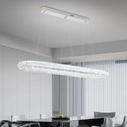 Oval Crystal Chandelier, 55'' Chrome Crystal Ring Pendant Light for Kitchen Island Modern Linear Oval Chandeliers for Dining Room Dimmable 3000K-6000K