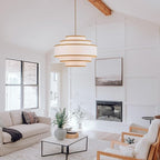 25.6" Gold Drum Chandelier with White Linen Lampshade 6-Light Modern Farmhouse Chandelier Light Fixture for Living Room, Dining Room, Kitchen Island, Entryway, Stairway