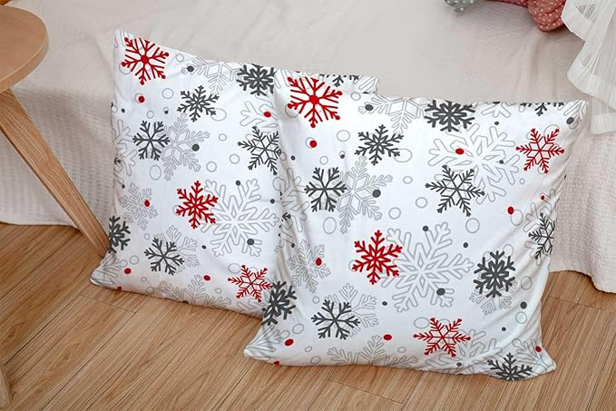 CAPSCEOLL 2PCS Red White Pillow Covers 16X16Inch Snowflake Abstract Big Ice Blizzard Christmas Gray Snow Sparkles Star Bedroom Pillow Covers for Bedroom Sofa Living Room Pillow Protectors with Zipper