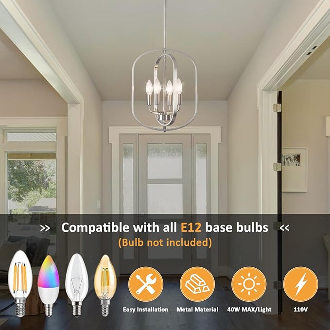 Nickel Chandelier Light, Modern Farmhouse Chandeliers for Dining Room Light Fixture, Adjustable Pendant Lights Kitchen Island Foyer Lighting Fixtures Rustic Kitchen Chandelier for Entryway Living Room