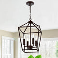 MELUCEE Farmhouse Chandelier in Oil Rubbed Bronze 4 Lights Lantern Pendant Light Vintage Openwork Cage Hanging Light Fixtures Ceiling for Kitchen Island Dining Room Entryway, E12 Base