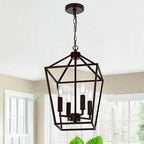 MELUCEE Farmhouse Chandelier in Oil Rubbed Bronze 4 Lights Lantern Pendant Light Vintage Openwork Cage Hanging Light Fixtures Ceiling for Kitchen Island Dining Room Entryway, E12 Base