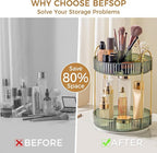 360° Rotating Makeup Organizer, Upgraded 2 Tier Skincare Perfume Organizers for Women, Bathroom Organizer Countertop, Clear Cosmetic Dresser Organizer with Makeup Brush Holder, Sink&Counter (Green)