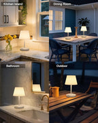 Outdoor Battery Operated Table Lamp, IP54 Waterproof Shower Lamp, 4000mAh Rechargeable Cordless Lamp, 3 Color Temperatures Dimmable, Small Touch Table Lamp for Bedroom, Patio, Camping, Restaurant