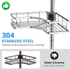 Corner Shower Caddy Tension Pole: 4tier adjustable Rustproof Bathroom Organizer Shelves - Bathtub shampoo rack 43.5-120 inch