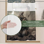 Cute Squirrel Shower Curtain Abstract Anime Theme Shower Curtain with Snap in Fabric Liner Set, Detachable Liner, See Through Mesh Top Window, Waterproof Washable 72" W x 74" H