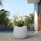 Kante 18.1" Dia Round Fluted Planter with Surface Indentations, Large Flower Pot with Drainage Hole for Indoor & Outdoor Plants, White Finish with Aqua Blue Interior