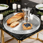 Round Bling Stainless Steel Serving Tray, Shiny Serving Platter for Coffee Table Display, Glitter Rhinestones Decorative Tray for Home Decor (Silver-11.8 inch)