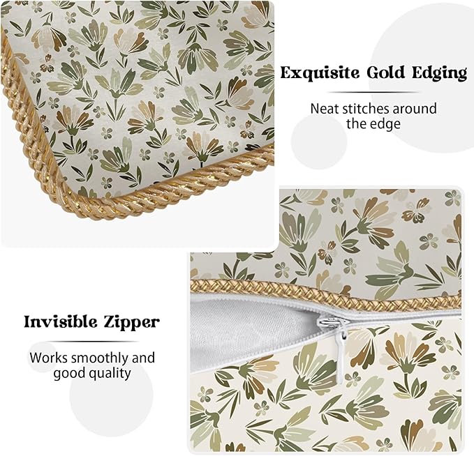 KSLIDS Sage Green Beige Floral Soft polyesterThrow Pillow Covers Set of 2 Vintage Brown Flower Decorative Pillow Covers 18x18 Inch Rustic Pillow Case for Sofa Couch Bedroom Farmhouse Home Decor