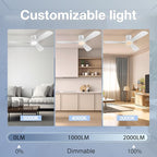 52in Smart Low Profile Ceiling Fans with Lights Remote,Quiet DC Motor,Outdoor Indoor Flush Mount Ceiling Fan,Control with WIFI Alexa App,Dimmable,6-speed,3 White Wood blades,for Modern Bedroom Patio