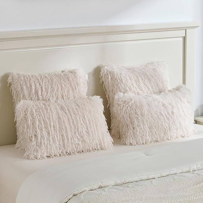 FUTEI Cream White Decorative Throw Pillow Covers 26x26 Inch Set of 2,Soft Fluffy Faux Feather Texture Euro Pillow Shams,Modern Home Luxury Decor for Couch Bed Living Room