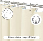 Inhousolu Boho Farmhouse Shower Curtain with Fabric Liner Set, Faux Linen Textured, 12 Metal Hooks Luxury Weighted Hem, Washable Wrinkle Free Bath Curtain for Hotel Bathroom 54" W x 78" L Ivory
