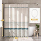 AmazerBath Farmhouse Shower Curtains for Bathroom, Boho Shower Curtain Set with Tassels, Rustic Faux Linen Blue Striped Neutral Shower Curtain with Hooks, Light Tan Toned, 72x72 Inches