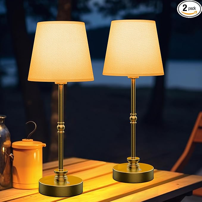 Rechargeable Table Lamp Cordless,5200mAH Battery Operated LED Lamp,3000K Stepless Dimming,Portable Touch Control Wireless Lamp for Dining Room Living Room Bedroom Restaurant Gold 2 Pack