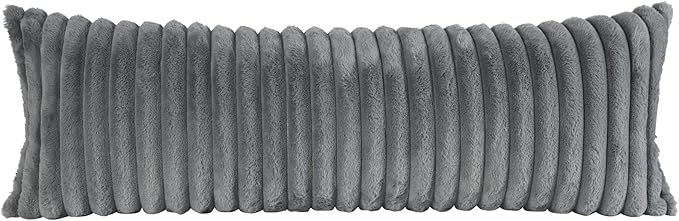 PANOD Super Soft Faux Fur Full Body Pillow Covers 21 X 54,Luxury Plush Coarse Stripes Decorative Long Pillow Covers Pillow Case Cushion Case for Couch Sofa Bed Livingroom Bedroom Farmhouse,Grey
