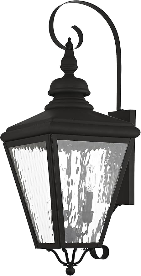 Livex 2033-04 Transitional Three Light Outdoor Wall Lantern from Cambridge Collection in Black Finish