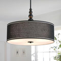 Shrine Lighting Drum Chandeliers, Farmhouse Style, Perfect Drum Pendant Light for Dining Room, D21'' x H8'', Adjustable Chains 59'', E26*3 Sockets, Black Linen Fabric Lampshade & Black Rod