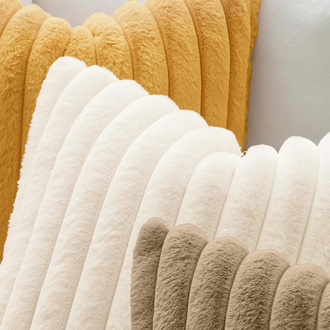 MIULEE Faux Fur Christmas Decorative Throw Pillow Covers 18x18 Inch Set of 2, Modern Spring Home Decor Soft Plush Couch Pillows Cozy Fluffy Cushion Covers for Sofa Bed Beige