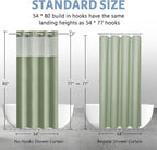 Furlinic Stall Shower Curtain No Hook with Snap in Liner,Waffle Weave Waterproof Bathroom Curtains with See Through Top Window & Weighted Magnets,Sage Green,54x80 Inch