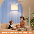 Ambimall Dimmable Arc Floor Lamp with Remote, Color Temperatures and Brightness Adjustable, Arched Floor Lamp with Rotating Head, Over Couch Arched Reading Light for Living Room (White and Silver)
