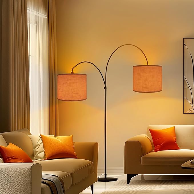 Drum Lamp Shades Set of 2, White Large Lampshades 15" Top X 15" Bottom X 12" Height, ALUCSET Large Lampshades Spider Fitter, Natural Linen Lamp Shade, Easy Assembly Required with 2 Lampshade Holders