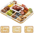SpaceAid Charcuterie Board with Clear Lid, Portable Travel Cheese Cutting Boards for Picnic Accessories, Bamboo Serving Tray with Lids, House Warming Gifts, White Handles, 8 Compartments
