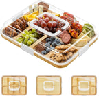 SpaceAid Charcuterie Board with Clear Lid, Portable Travel Cheese Cutting Boards for Picnic Accessories, Bamboo Serving Tray with Lids, House Warming Gifts, White Handles, 8 Compartments