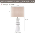 24.75 Inch White Ceramic Table Lamp Set of 2 with Oatmeal Fabric Shade, 3-Way Dimmable Tall Modern Lamp for Living Room, Bedroom, Office Desk & Nightstand