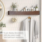 Coat Rack Wall Mount with Hidden Hooks Entryway Hanging Shelf Modern Wood Coat Hanger for Bedroom Kitchen Hallway Bathroom (Walnut,32.7 Inch Long)