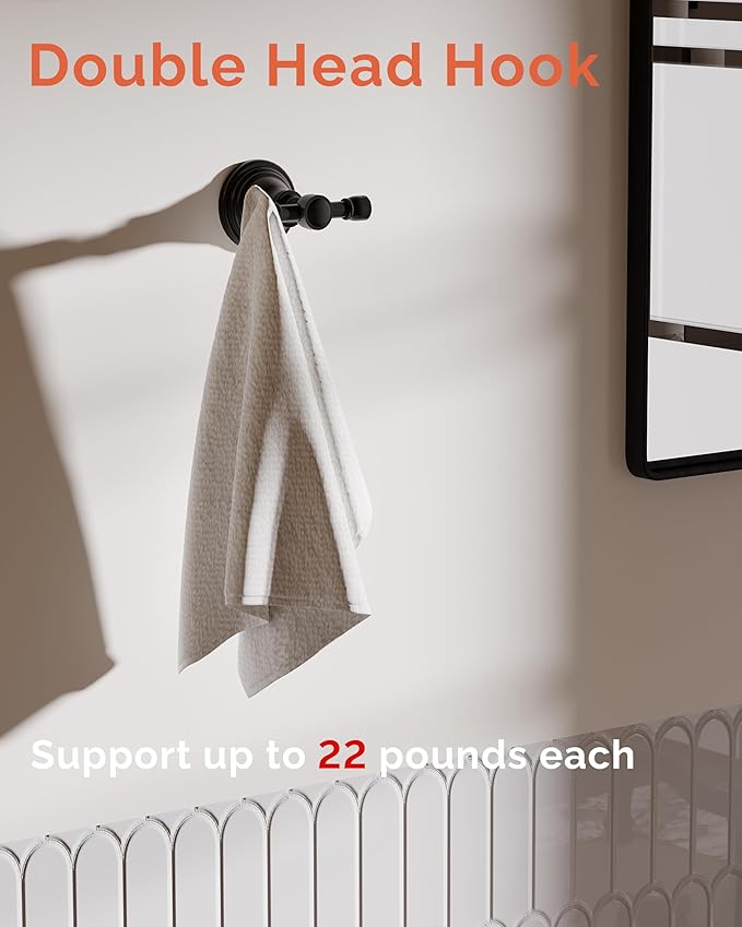 Towel Hook for Bathrooms, Stainless Steel Robe Coat Hook Wall Mount, Heavy Duty Towel Hanger for Kitchen, Bedroom or RV (Matte Black)