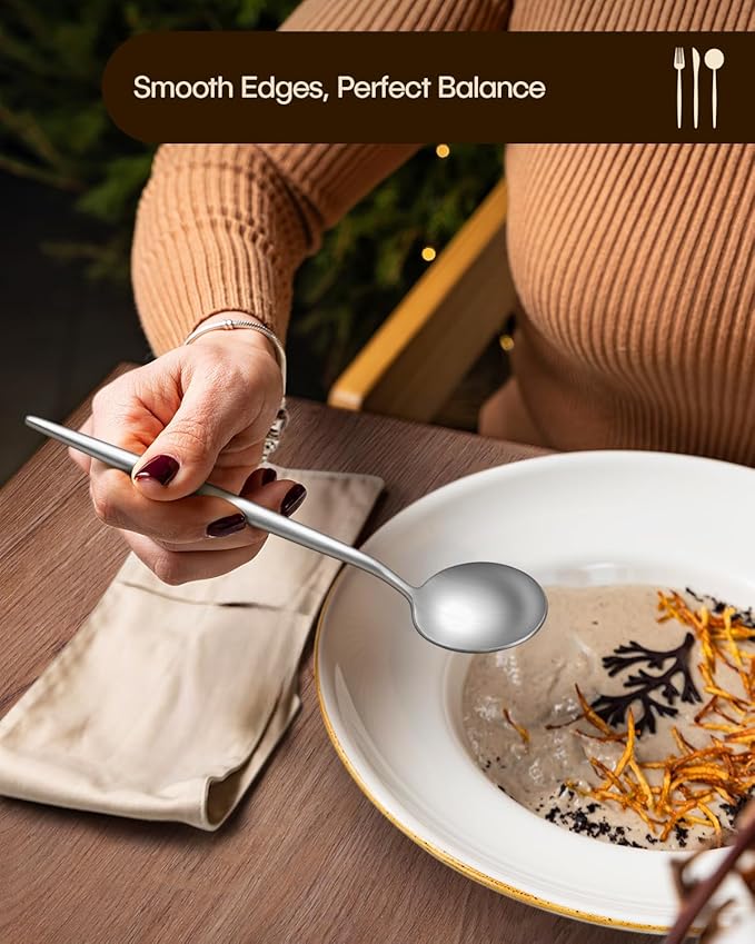 Stapava Matte Silverware Set for 12, 60-Piece Stainless Steel Flatware Eating Utensils Sets, Satin Finish Cutlery Include Forks Spoons and Knives Set for Home Restaurant Hotel, Dishwasher Safe
