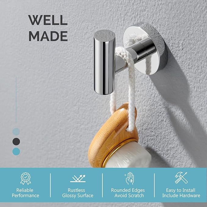 Angle Simple Bathroom Towel Hook Polished Chrome, SUS304 Stainless Steel Bah Towel Holder, Robe Hook for Wall
