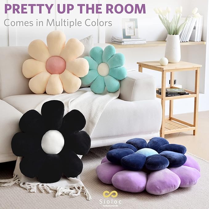 Sioloc Flowers Pillow,Flower Shaped Throw Pillow Butt Cushion Floor Pillow,Seating Cushion,Cute Room Decor & Plush Pillow for Bedroom Sofa Chair(Lavender,15.7'')