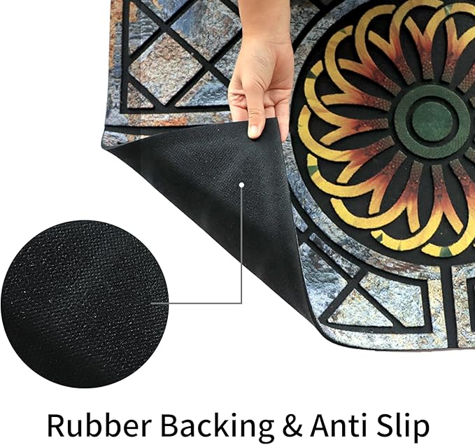Door Mat Welcome Mat, Heavy Duty Door Mat 23.6 x 35.4 Inch Front Rug Doormat for Outdoor Entrance Home Non-Slip Rubber Rug for Front Door, Outside, Entryway, Patio (Flower)