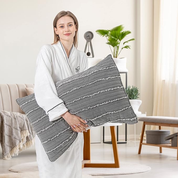 BOSOWOS King Size Pillow Shams Set of 2, Ultra Soft Breathable 20 x 36 Inches Pillow Case Envelope Closure, Microfiber Farmhouse Bed Pillowcases for Easy Care, Grey