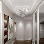 Chrome Crystal Chandelier for Dining Room, 24" Modern Round Chandeliers 5-Tier 8 Lights Adjustable Ceiling Light Fixture K9 Raindrop Crystal Pendant Lamp for Living Room Bedroom Foyer