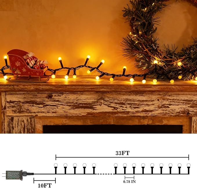 33FT 500LED Mini Globe Lights Plug in,Fairy Lights with Timer and 8 Modes,Christmas Lights for Indoor Outdoor Patio Party Garden Wedding Christmas Tree Decor (Warm White)