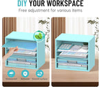5-Tier Wood Desk Organizer, Paper Tray Organizer for Desk with Adjustable Storage Shelves, Desktop Paper Sorter Mail Holder for Office Home Classroom, Blue