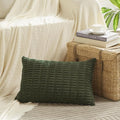 Fancy Homi Boho Olive Green Decorative Throw Pillow Covers 14x24 Inch for Couch Bed Sofa, Rustic Modern Farmhouse Home Decor, Soft Plush Corduroy Cute Square Cushion Case 35x60 cm