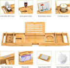 Bamboo Bathtub Tray for Luxury Bathroom, Expandable Premium Bath Tray w/Soap Towel Book Holder, Adjustable Bath Accessories for Tub,Extendable Tub Tray w/Wine Glass Cup Organizer 29.5"-43.3" Nature