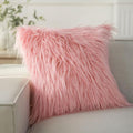 Phantoscope Faux Fur Solid Decorative Pillow Cover Fluffy Throw Pillow Mongolian Luxury Fuzzy Pillow Case Cushion Cover for Bedroom and Couch, Pink 22 x 22 Inches, Pack of 1