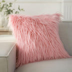 Phantoscope Faux Fur Solid Decorative Pillow Cover Fluffy Throw Pillow Mongolian Luxury Fuzzy Pillow Case Cushion Cover for Bedroom and Couch, Pink 22 x 22 Inches, Pack of 1