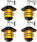 Otdair Solar Lanterns Outdoor Waterproof, 4 Pack Flickering Flames Wall Garden Decor with Glass Shade, Hanging Solar Lights Wall Mount Decorations for Halloween, Front Porch, Patio, Yard
