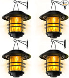 Otdair Solar Lanterns Outdoor Waterproof, 4 Pack Flickering Flames Wall Garden Decor with Glass Shade, Hanging Solar Lights Wall Mount Decorations for Halloween, Front Porch, Patio, Yard