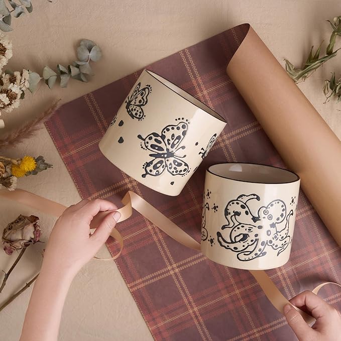 5 Inch Ceramic Plant Pots with Drainage Holes, Small Round Flower Pots for Indoor Plant, Unique Animal Flower Planters (Butterfly)